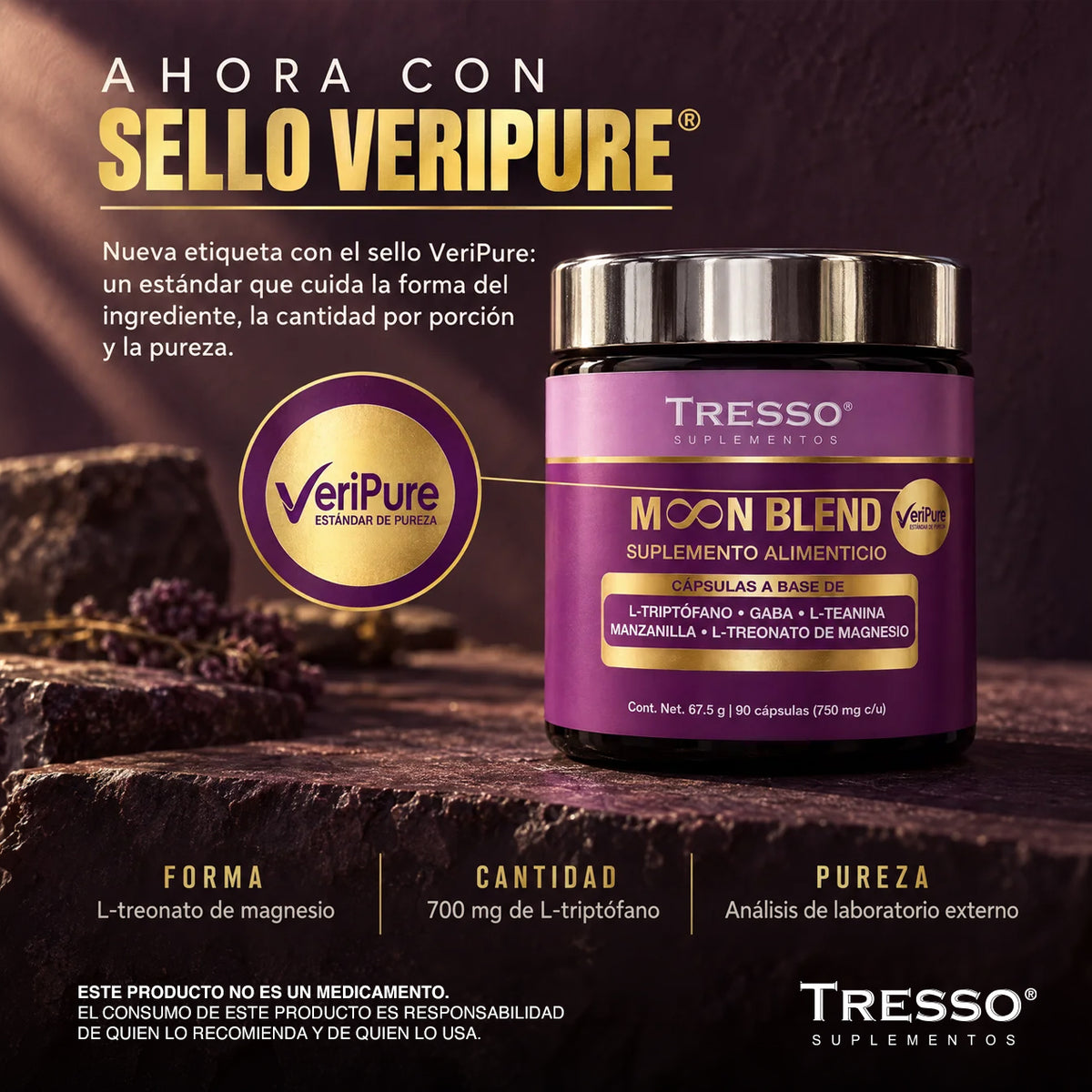 Mꝏn Blend | Triptófano, GABA,L-Teanina, Manzanilla, L-Treonato de Magnesio | 90 Cápsulas