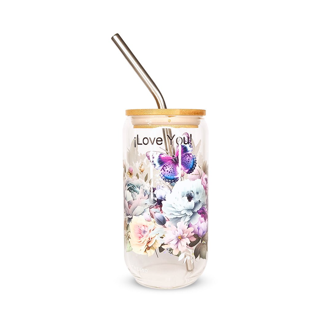 Pack 4 vasos de cristal sublimados diferentes diseños 320ml con popote - TRESSO®