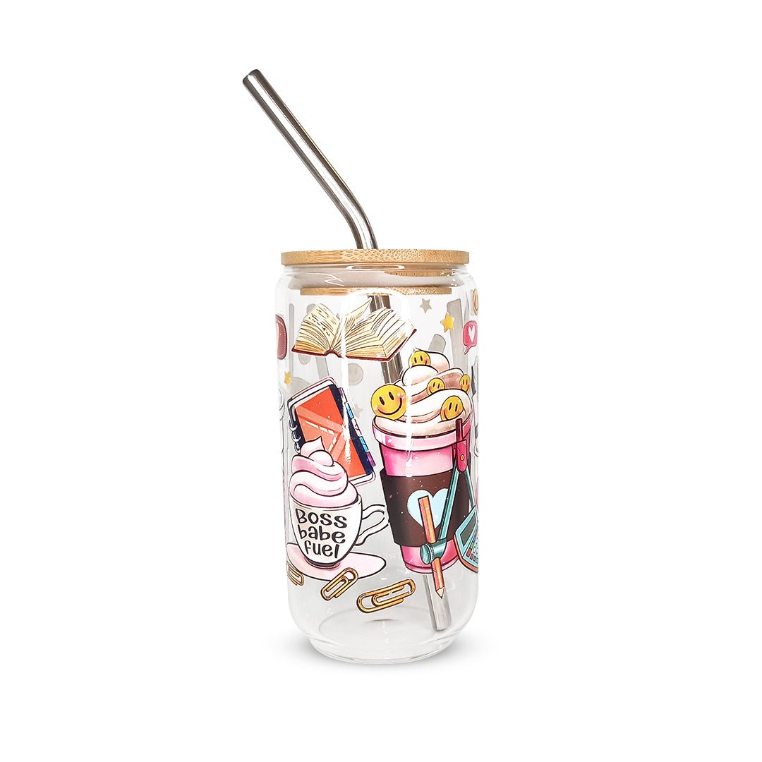 Pack 4 vasos de cristal sublimados diferentes diseños 320ml con popote - TRESSO®