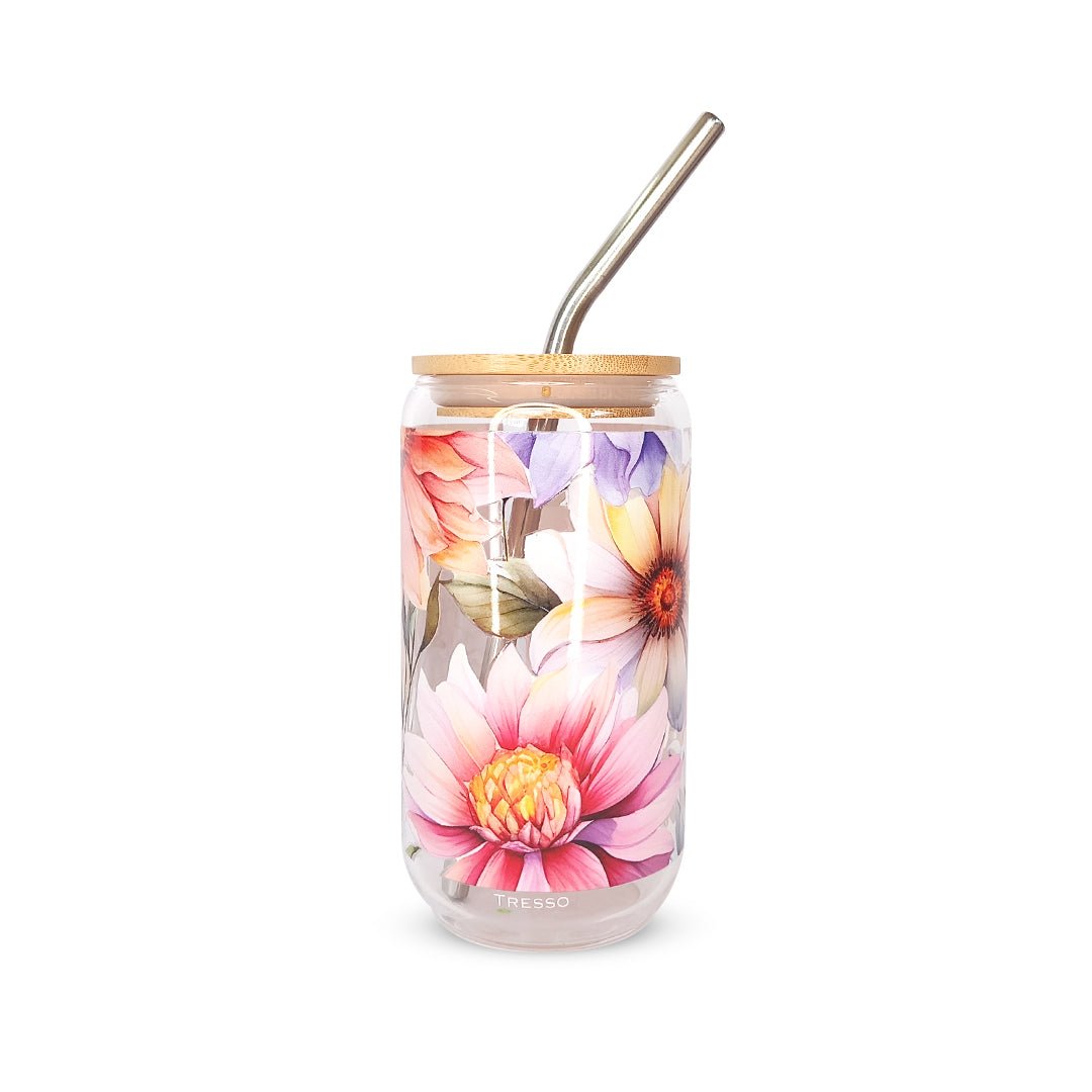 Pack 4 vasos de cristal sublimados diferentes diseños 320ml con popote - TRESSO®
