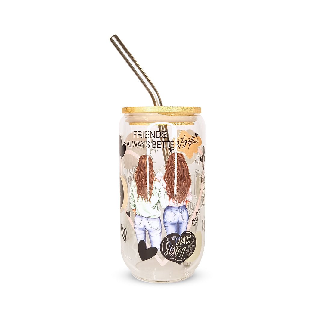 Pack 4 vasos de cristal sublimados diferentes diseños 320ml con popote - TRESSO®