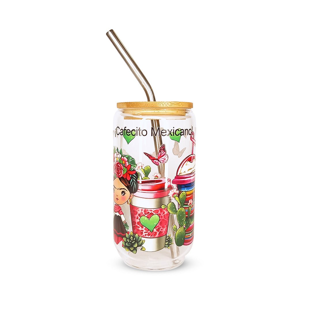 Pack 4 vasos de cristal sublimados diferentes diseños 320ml con popote - TRESSO®