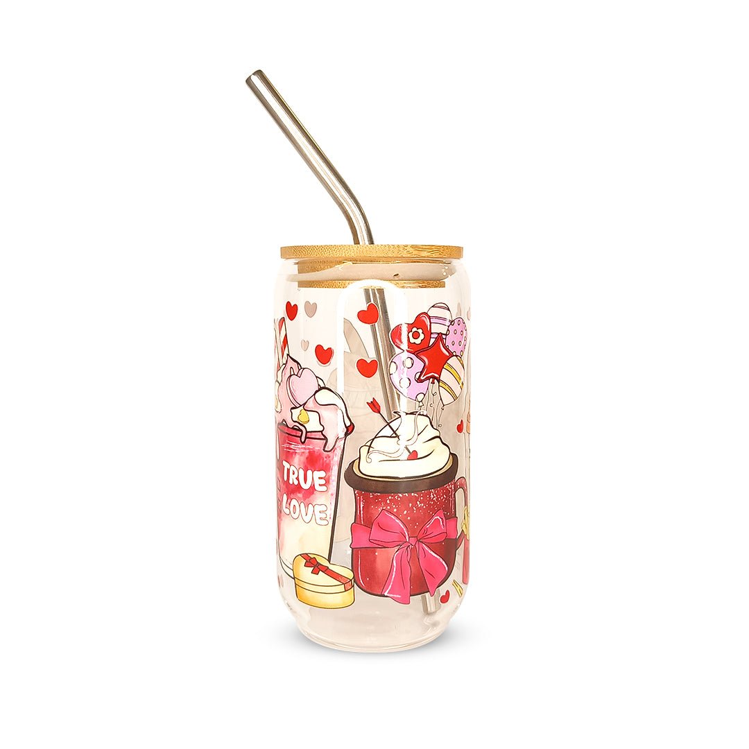 Pack 4 vasos de cristal sublimados diferentes diseños 320ml con popote - TRESSO®