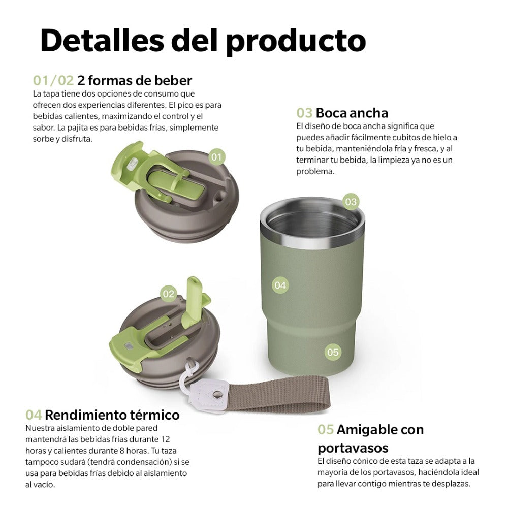 Termo para café y té 470ml con asa de viaje (Exclusivo CDMX) - TRESSO®